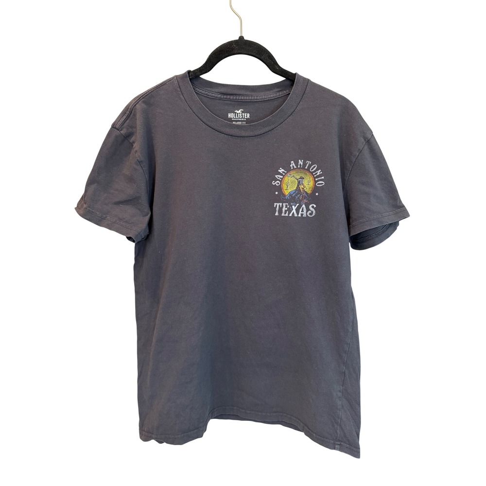 Hollister San Antonio Texas Graphic T-Shirt Charcoal Gray Relaxed Fit XS Cotton